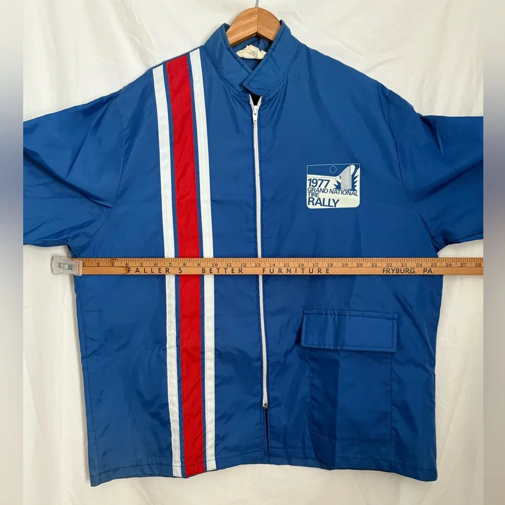 Vintage 1977 Grand National Tire Rally Jacket Mens XL BLUE Holloway Windbreaker
